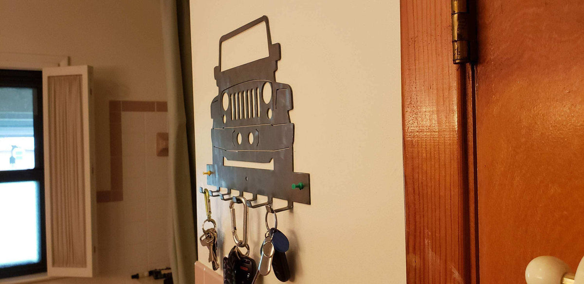 Jeep JK Key Hanger – Full Front End Steel Wall Mounted Key Rack – Wrangler JK Organizer 12"x10" Garage Entryway Man Cave Decor