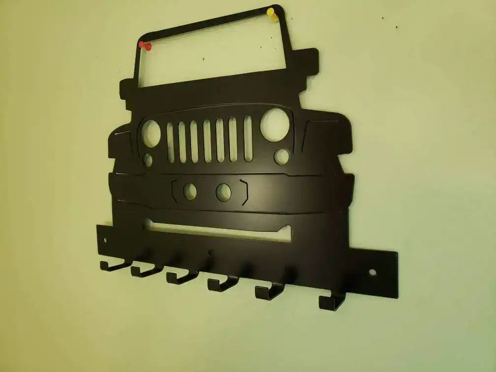 Jeep JK Key Hanger – Full Front End Steel Wall Mounted Key Rack – Wrangler JK Organizer 12"x10" Garage Entryway Man Cave Decor