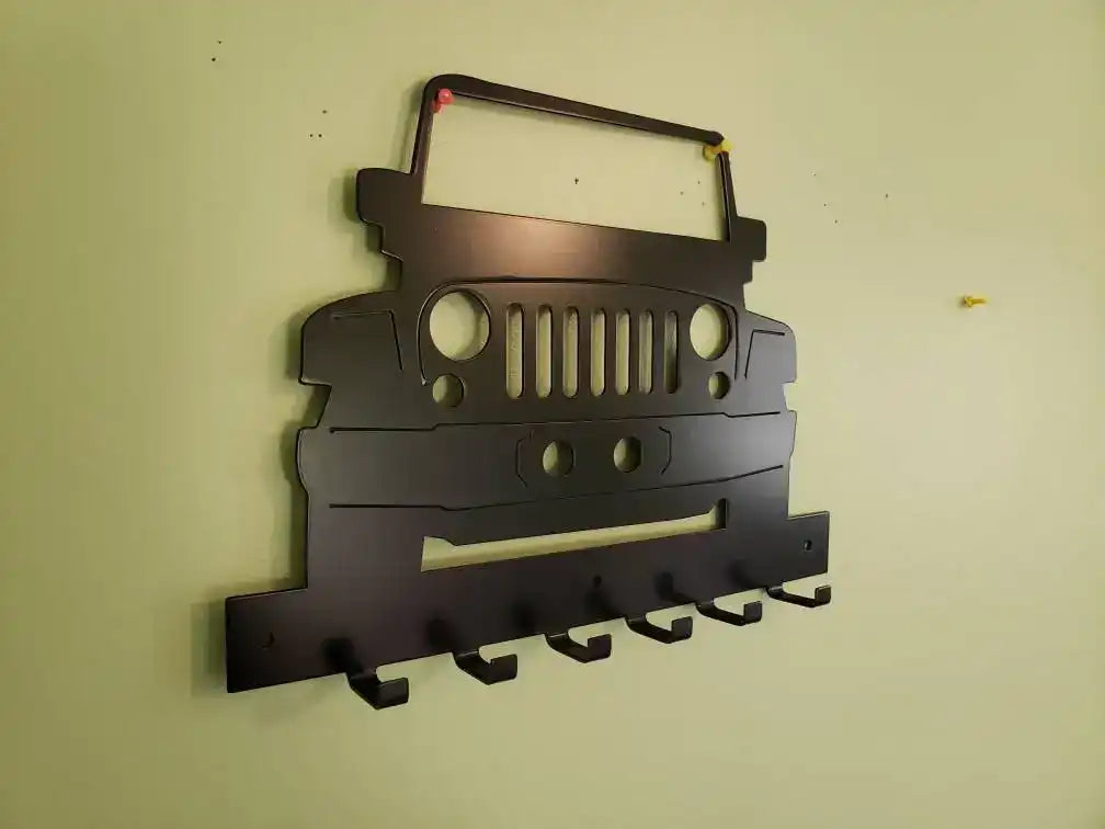 Jeep JK Key Hanger – Full Front End Steel Wall Mounted Key Rack – Wrangler JK Organizer 12"x10" Garage Entryway Man Cave Decor