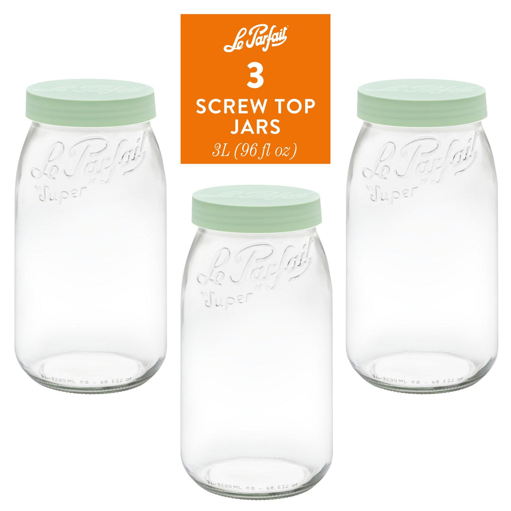 Le Parfait Screw Top Jars, French Glass Storage Jars with Colorful Airtight Screw Lids