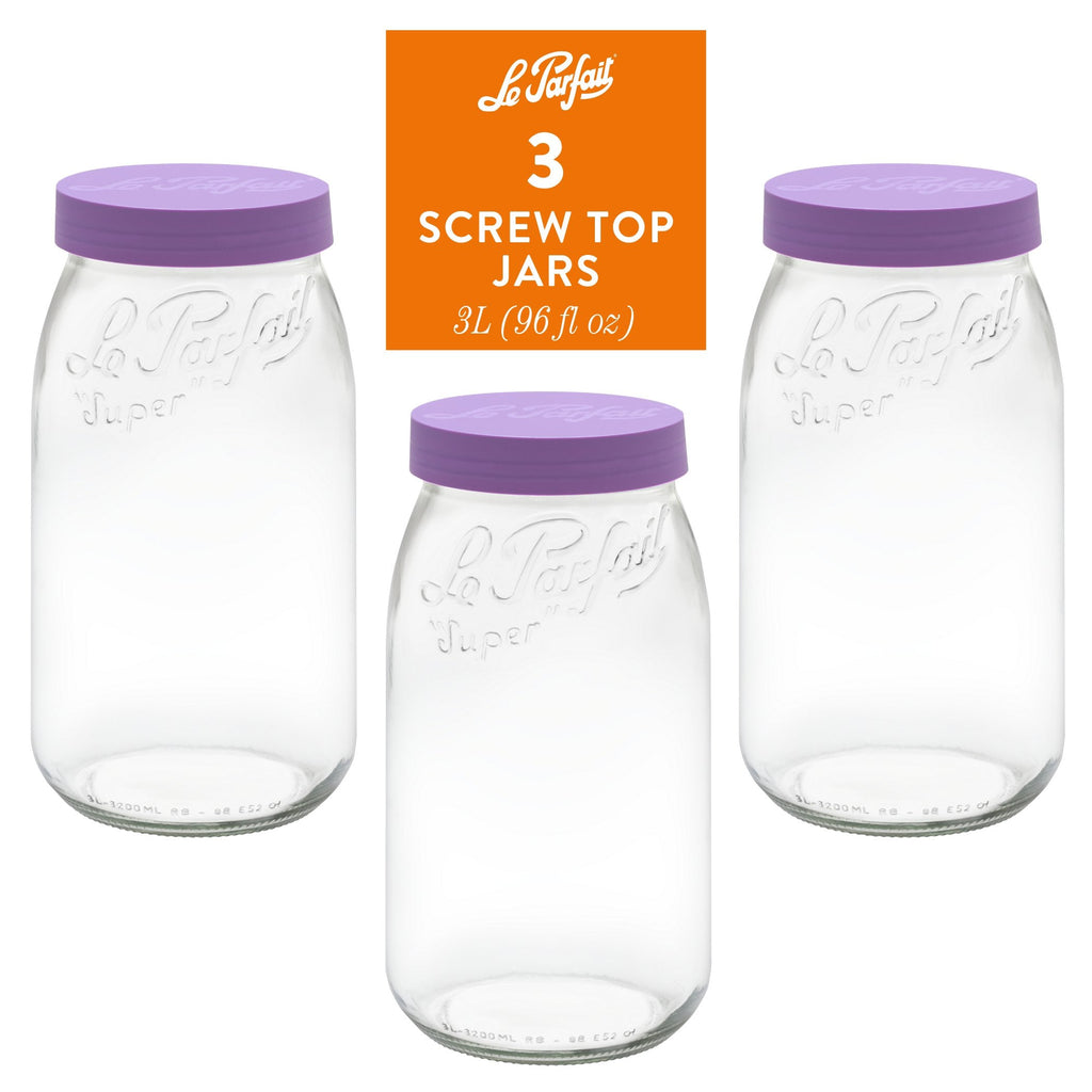 Le Parfait Screw Top Jars, French Glass Storage Jars with Colorful Airtight Screw Lids