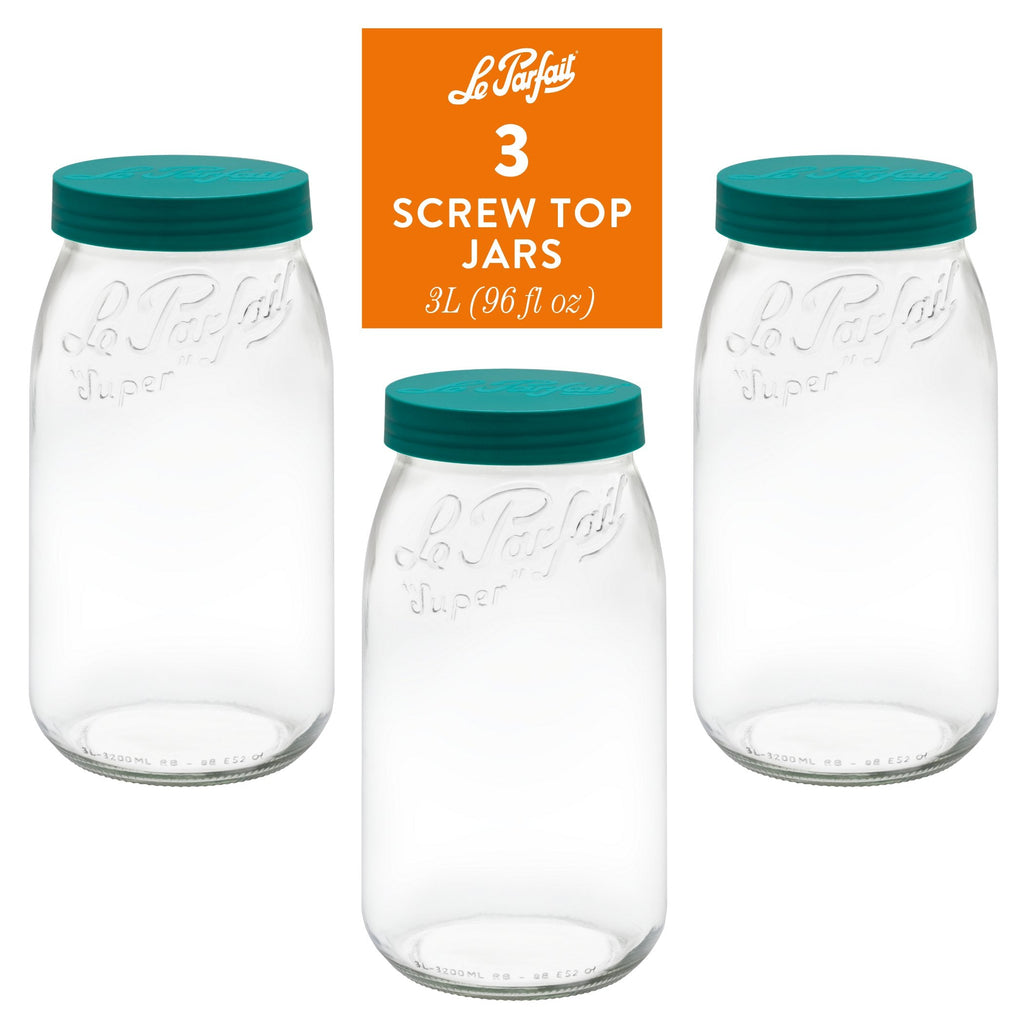 Le Parfait Screw Top Jars, French Glass Storage Jars with Colorful Airtight Screw Lids