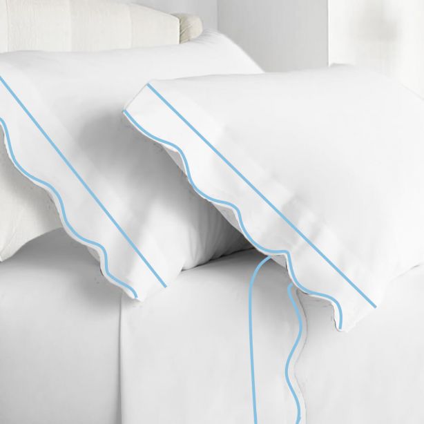 400TC Cotton Scallop Embroidery & Border Sateen Solid Sheet Set