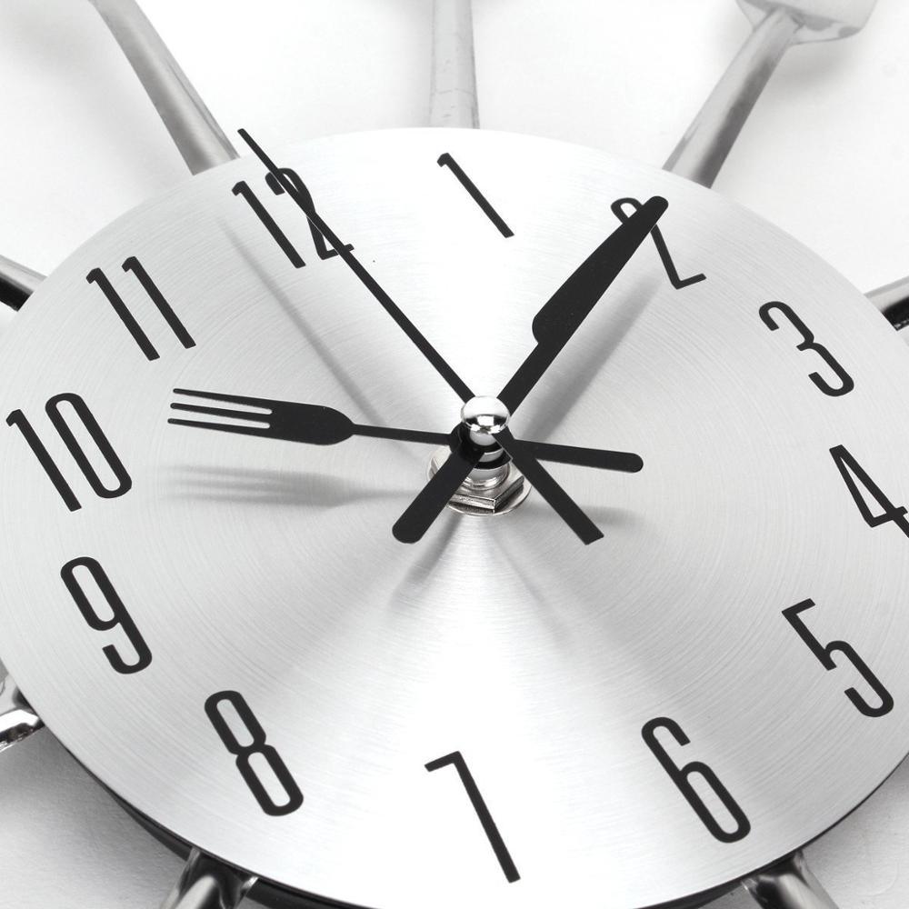 Metal Kitchen Wall Clock Creative  Kitchen Wall Clock 3D Modern Creative Kitchen Cutlery Spoon Fork Time Like Wall Clock Wall Sticker Room Home Decoration Quartz Wall Art Cutlery Mounted Clocks Modern Design Home Decorative