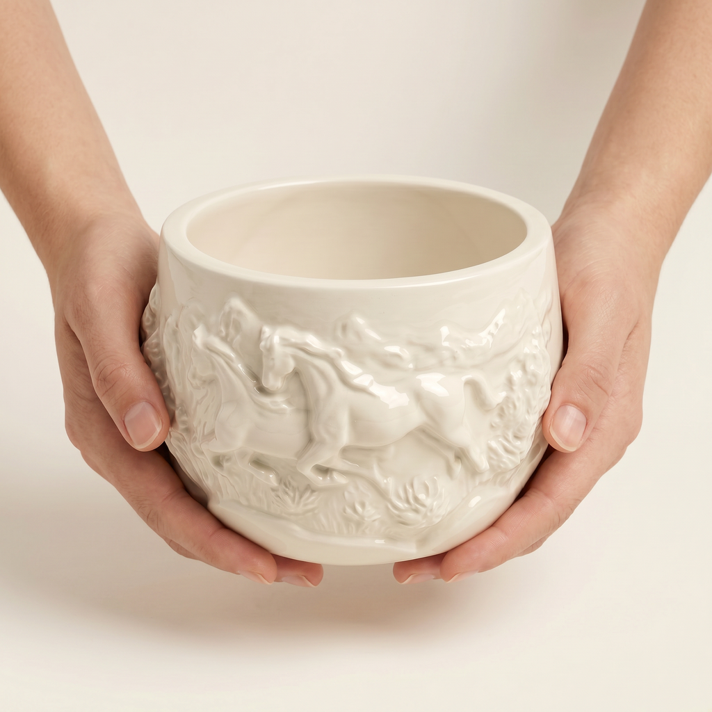 Mustang Horse Relief Planter, Gypsum White 3"